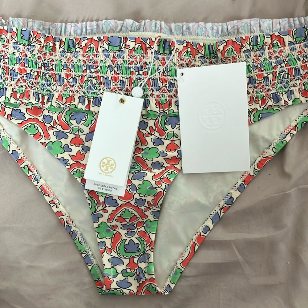 Tory Burch Red and Green Floral Bikini Bottoms-Womens